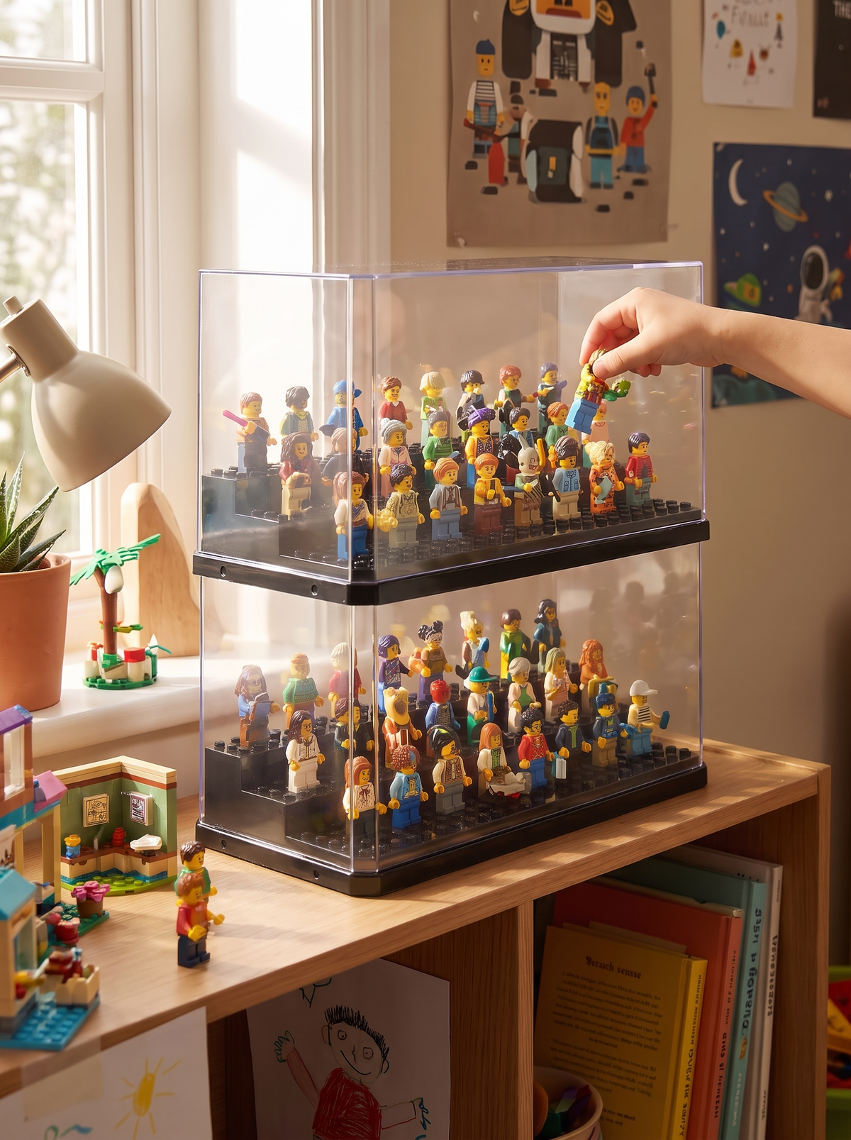 Acrylic display case showing a figure from every angle