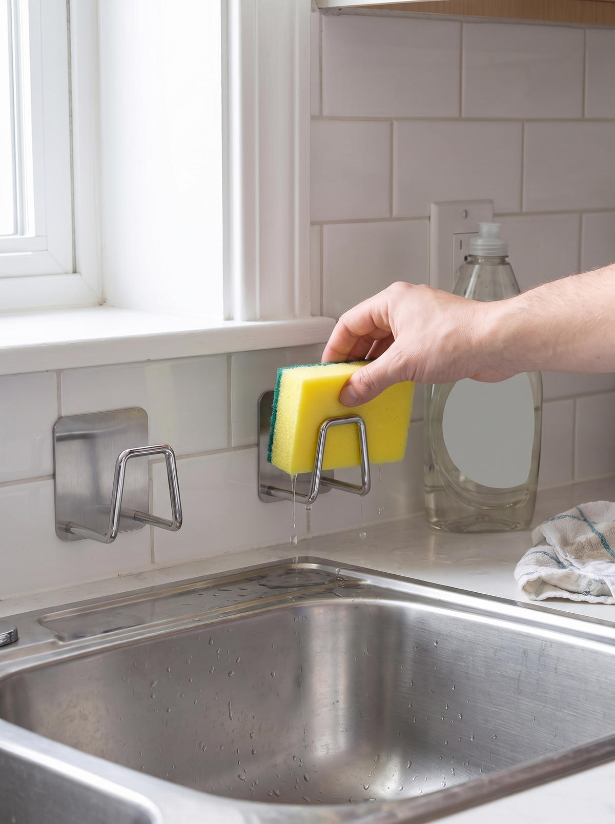 Water draining from the sponge holder straight back into the basin