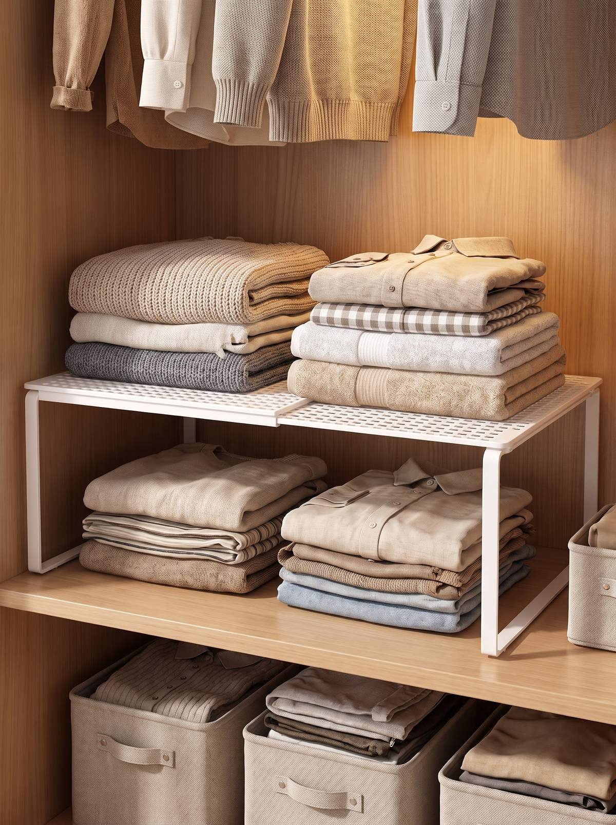 Retractable organizer filling the unused gap inside a wardrobe