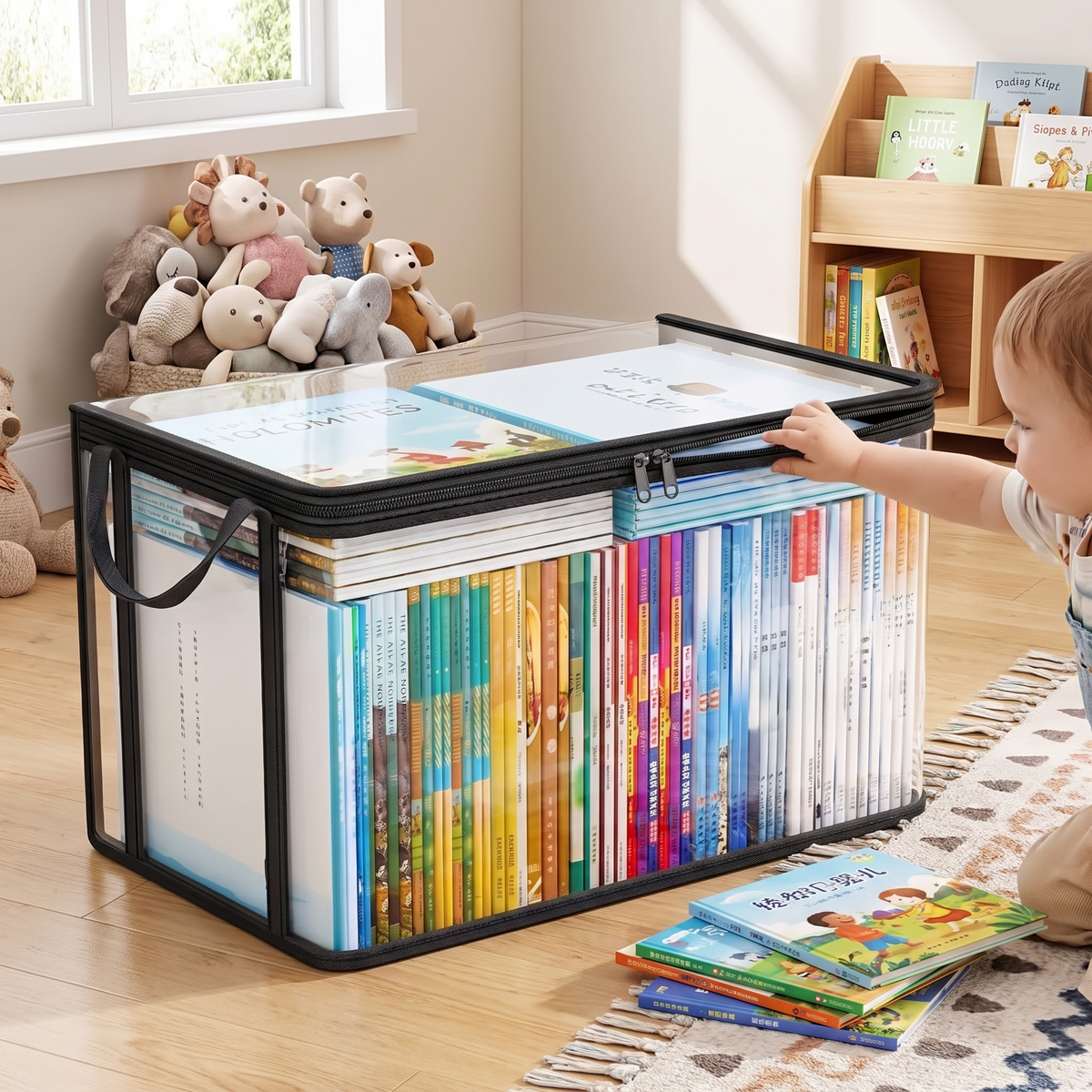 PVC organizer bag with flip cover in use