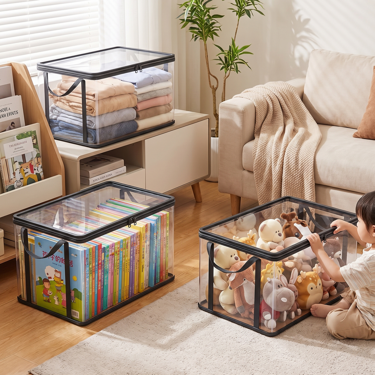 PVC organizer bag with flip cover in use