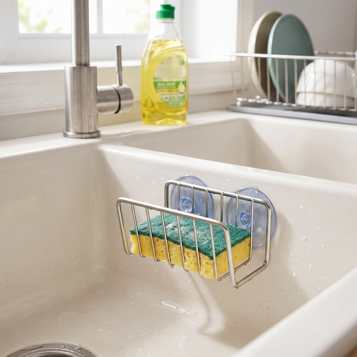 Suction cup sponge holder in use