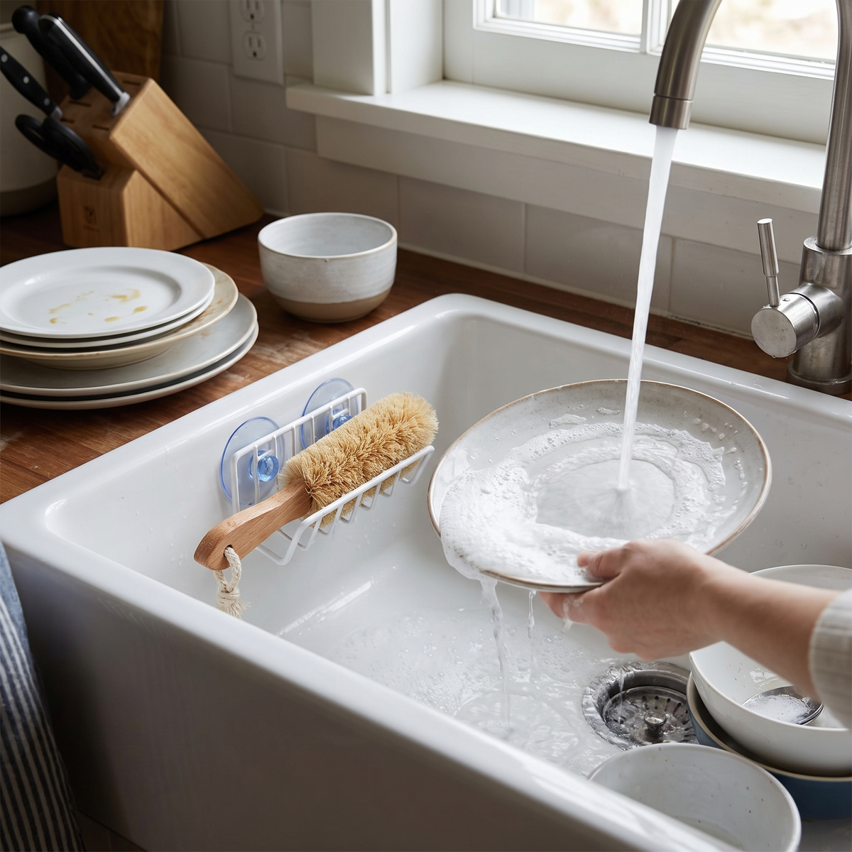 Suction cup sponge holder in use