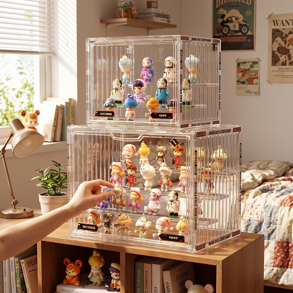 Large acrylic collectibles organizer in use