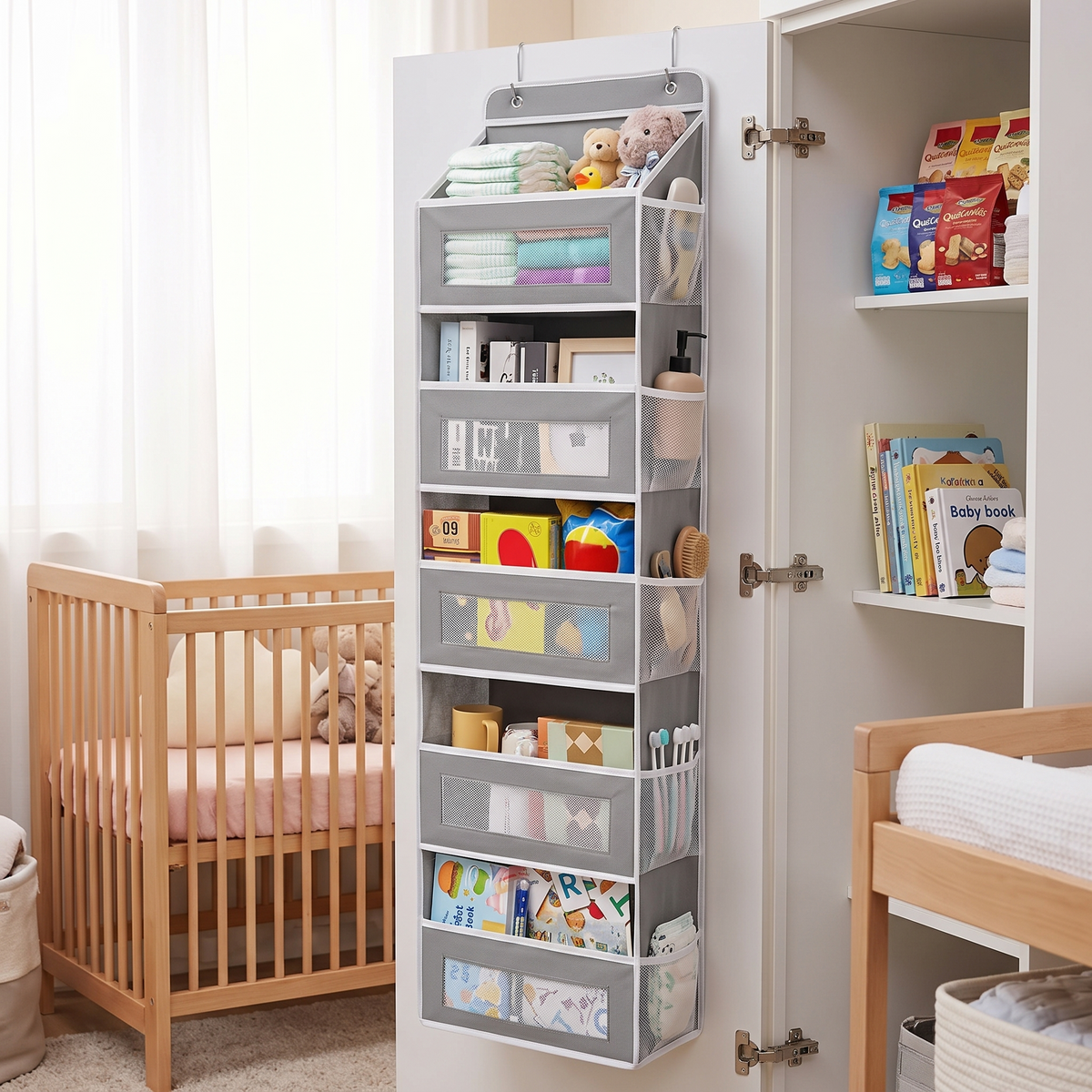 5-shelf over-door hanging organizer in use