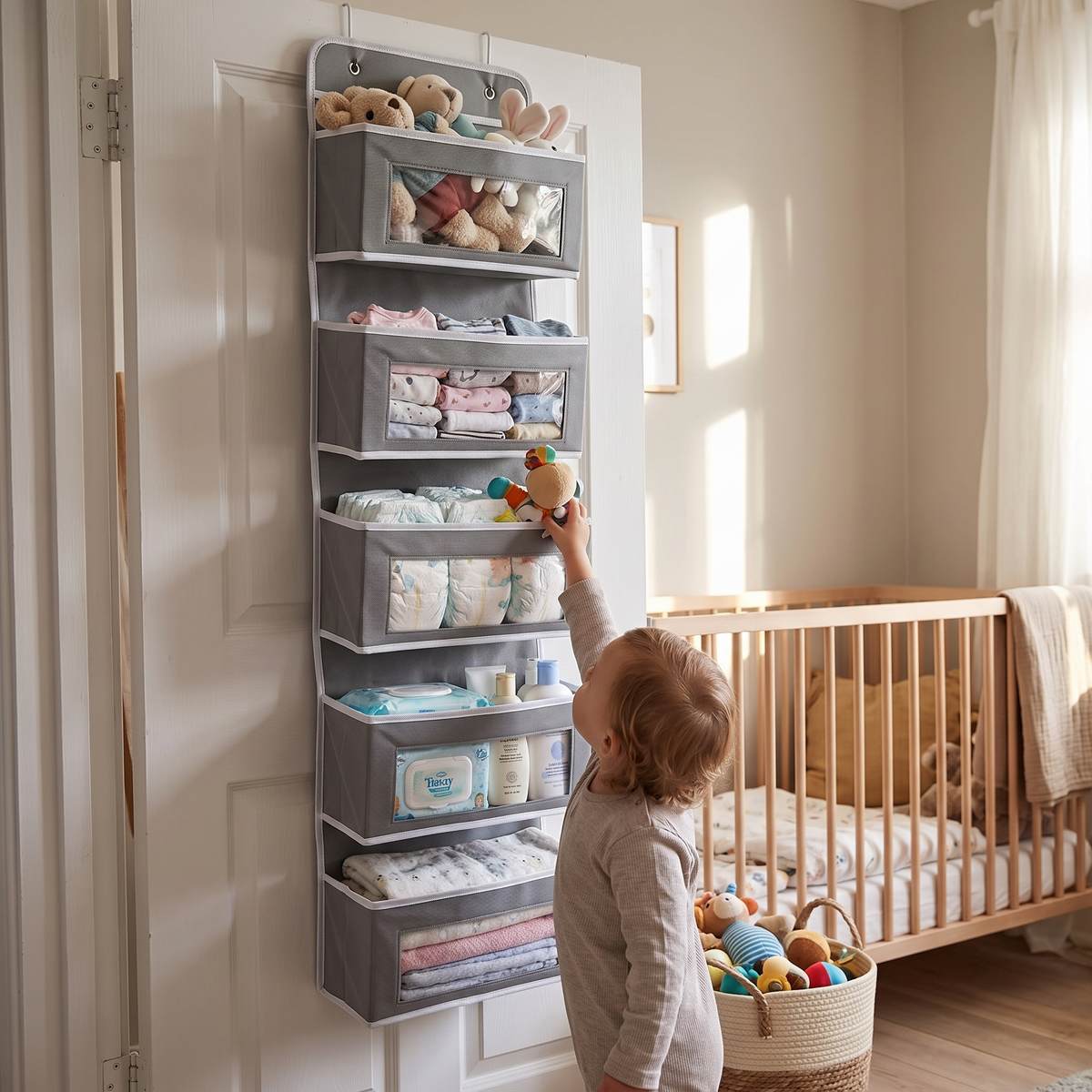 5-shelf over-door hanging organizer in use