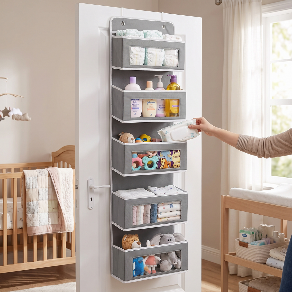 5-shelf over-door hanging organizer in use