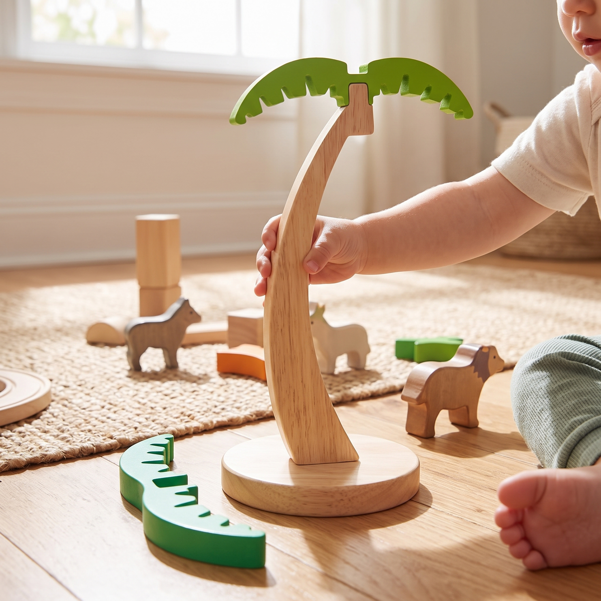 Wooden banana rack in use