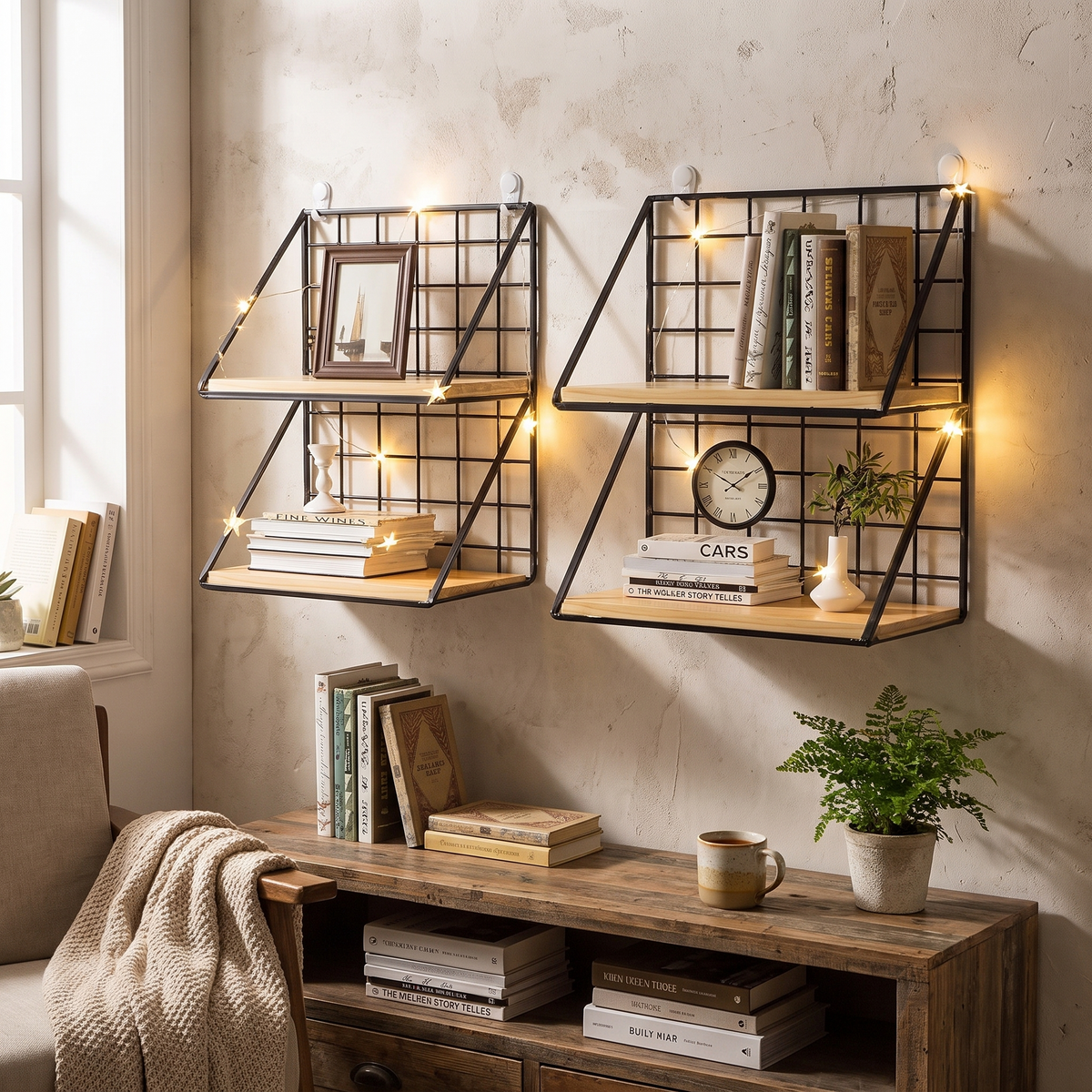 Hanging wooden spice rack in use