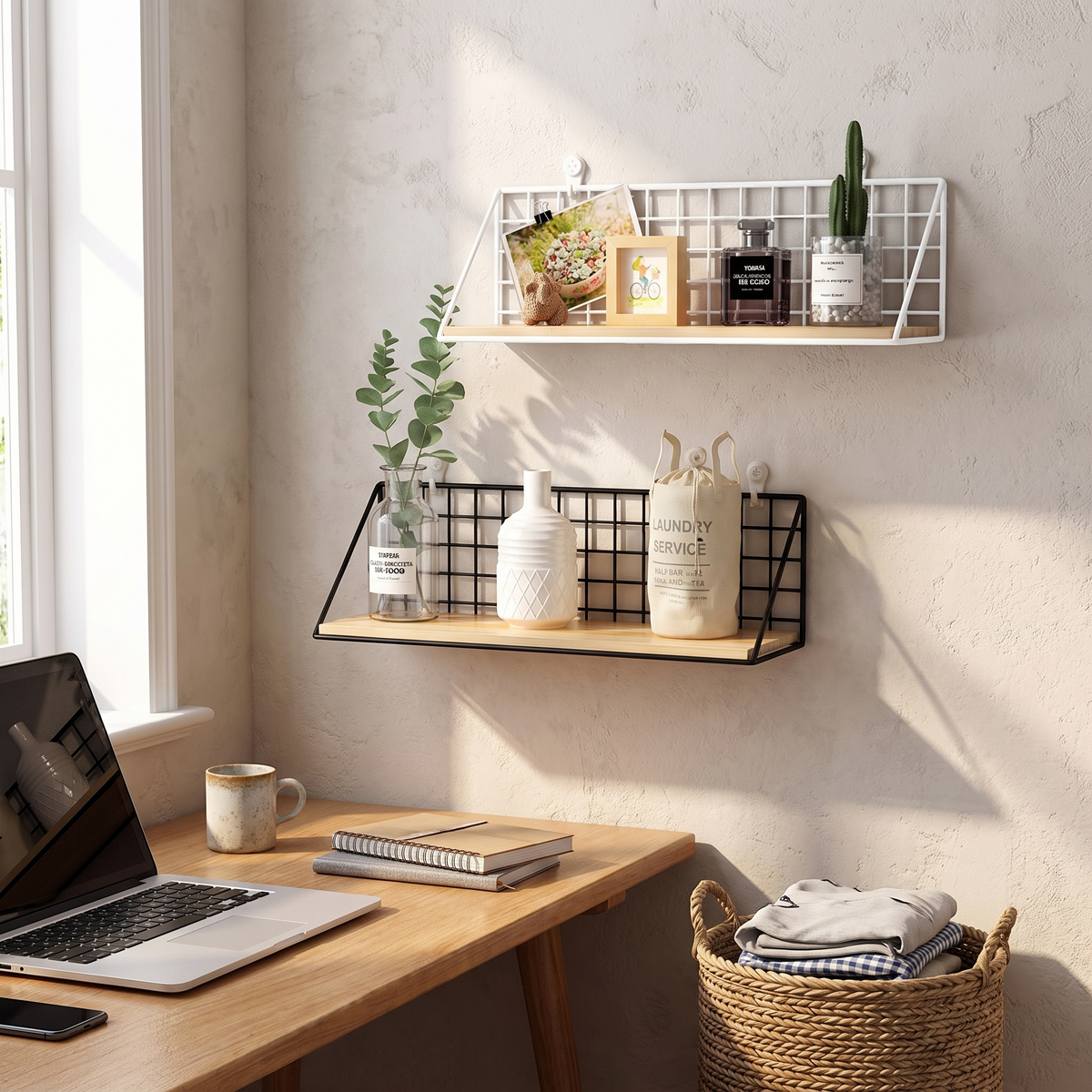Hanging wooden spice rack in use