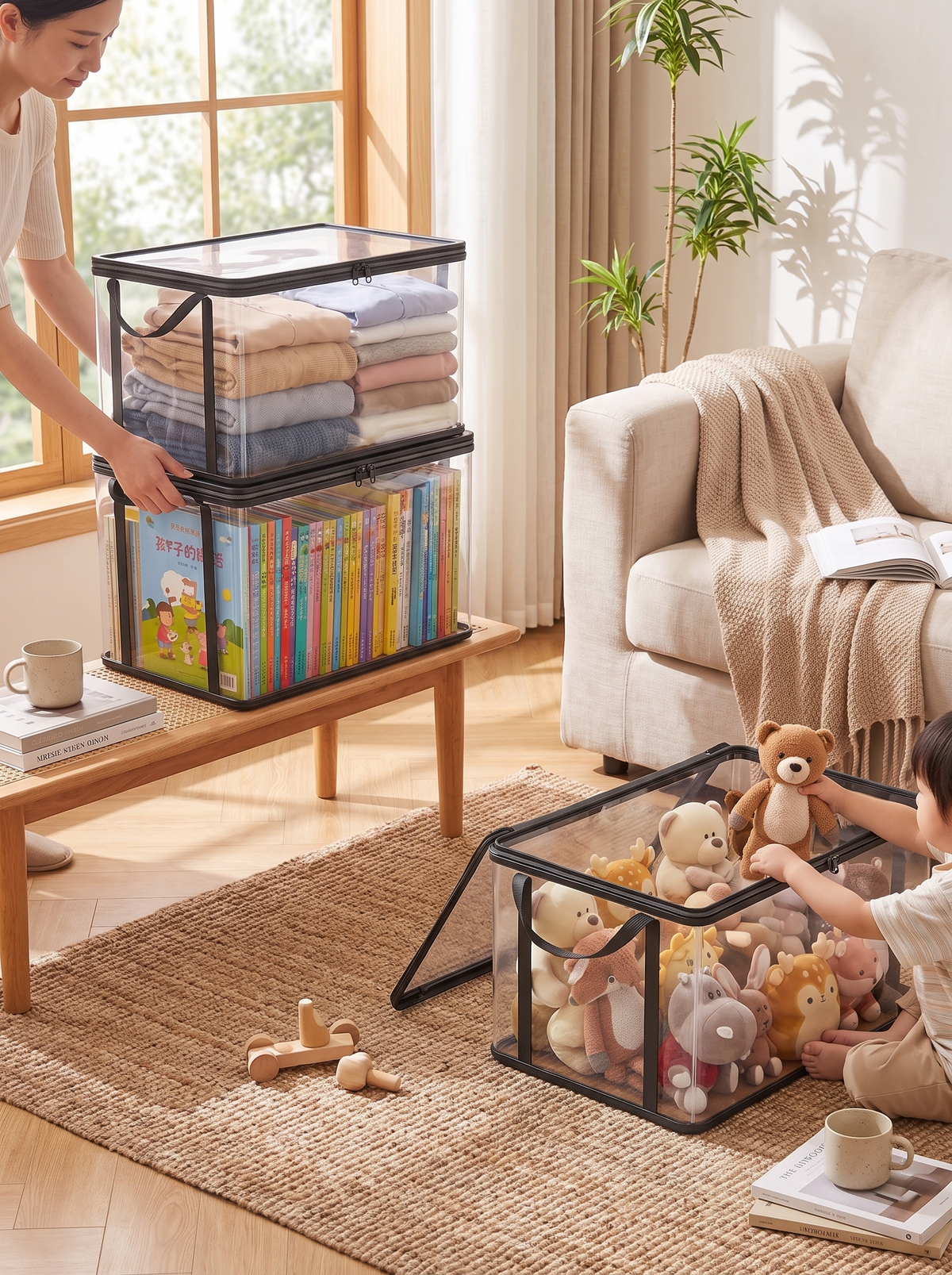 Clear Window PVC Storage Bag, stacks square loads easy