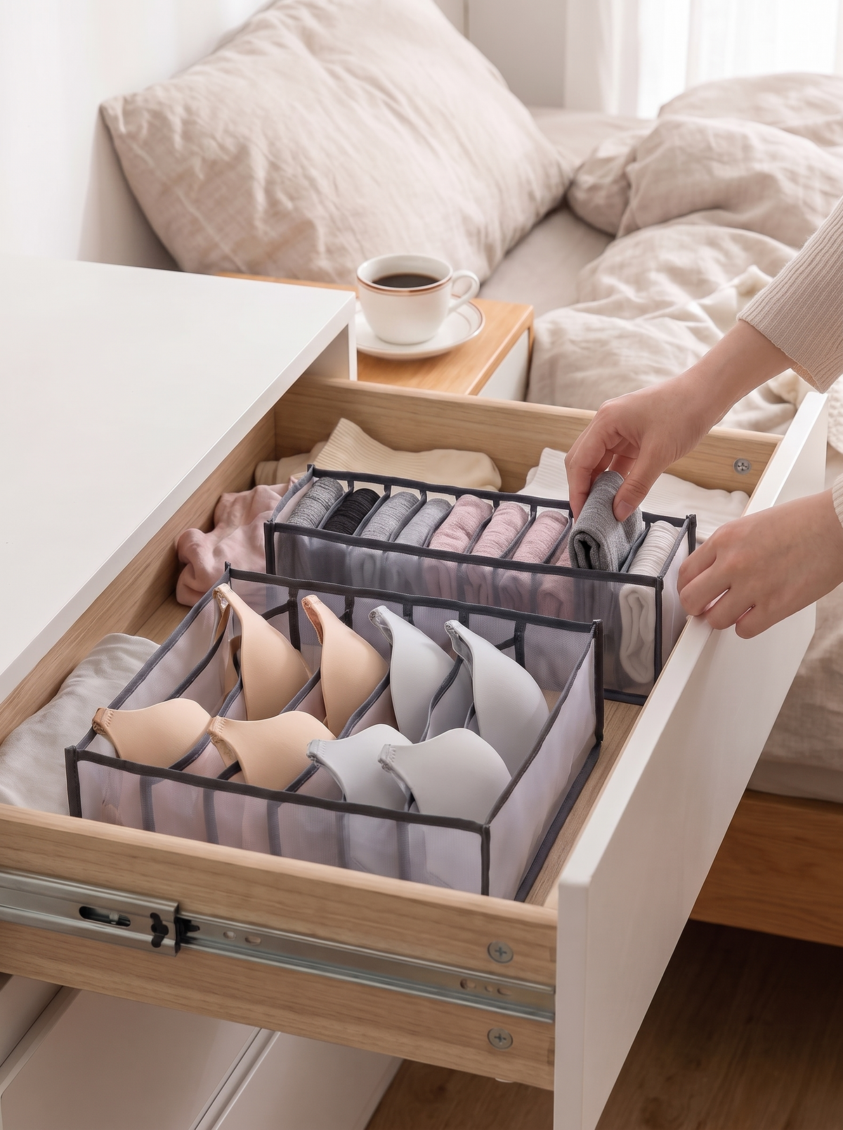 Foldable Sock and Underwear Drawer Organizer, collapses when you reorganise