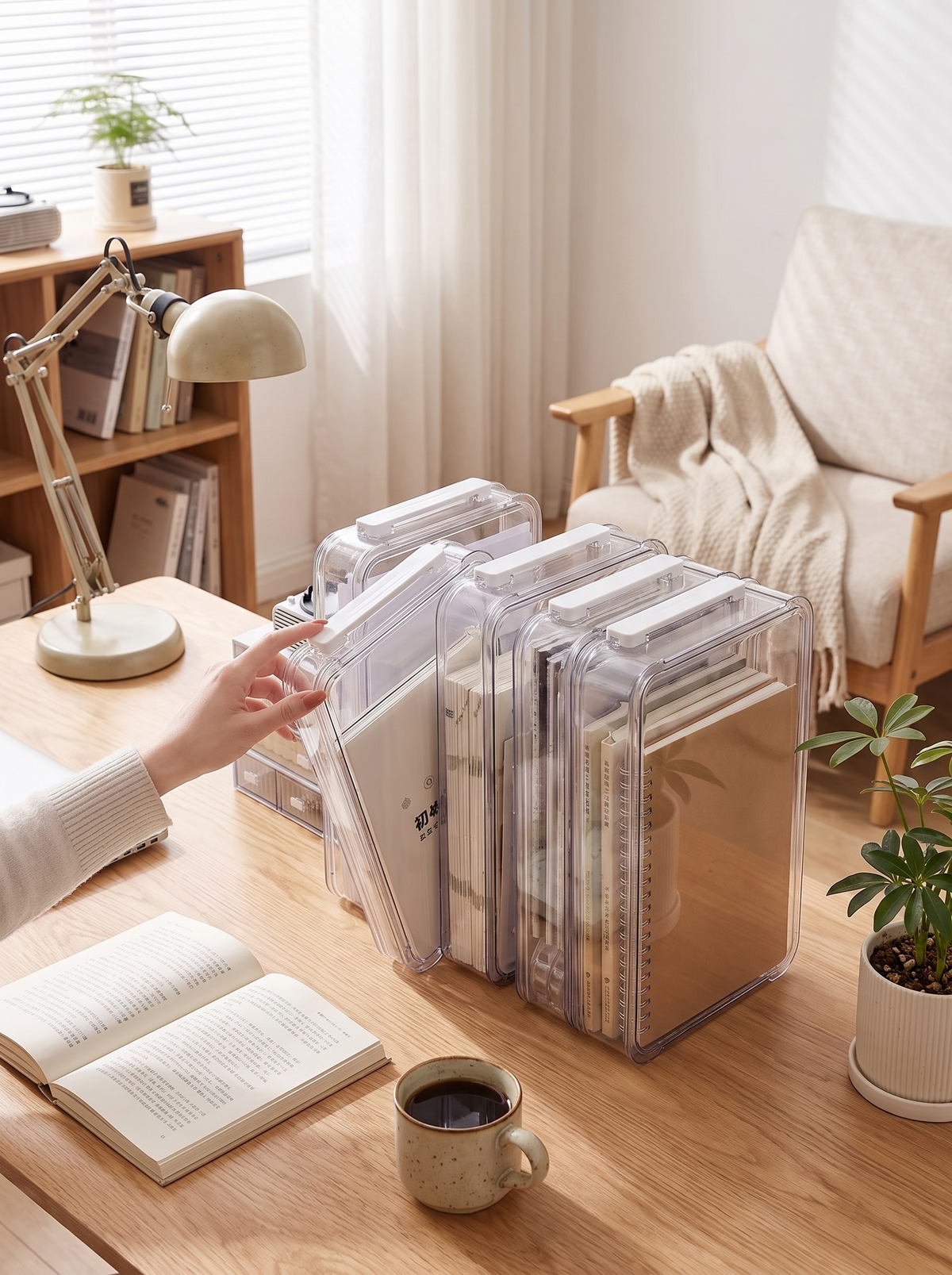 Acrylic A4 Document File Box, reads as furniture not storage