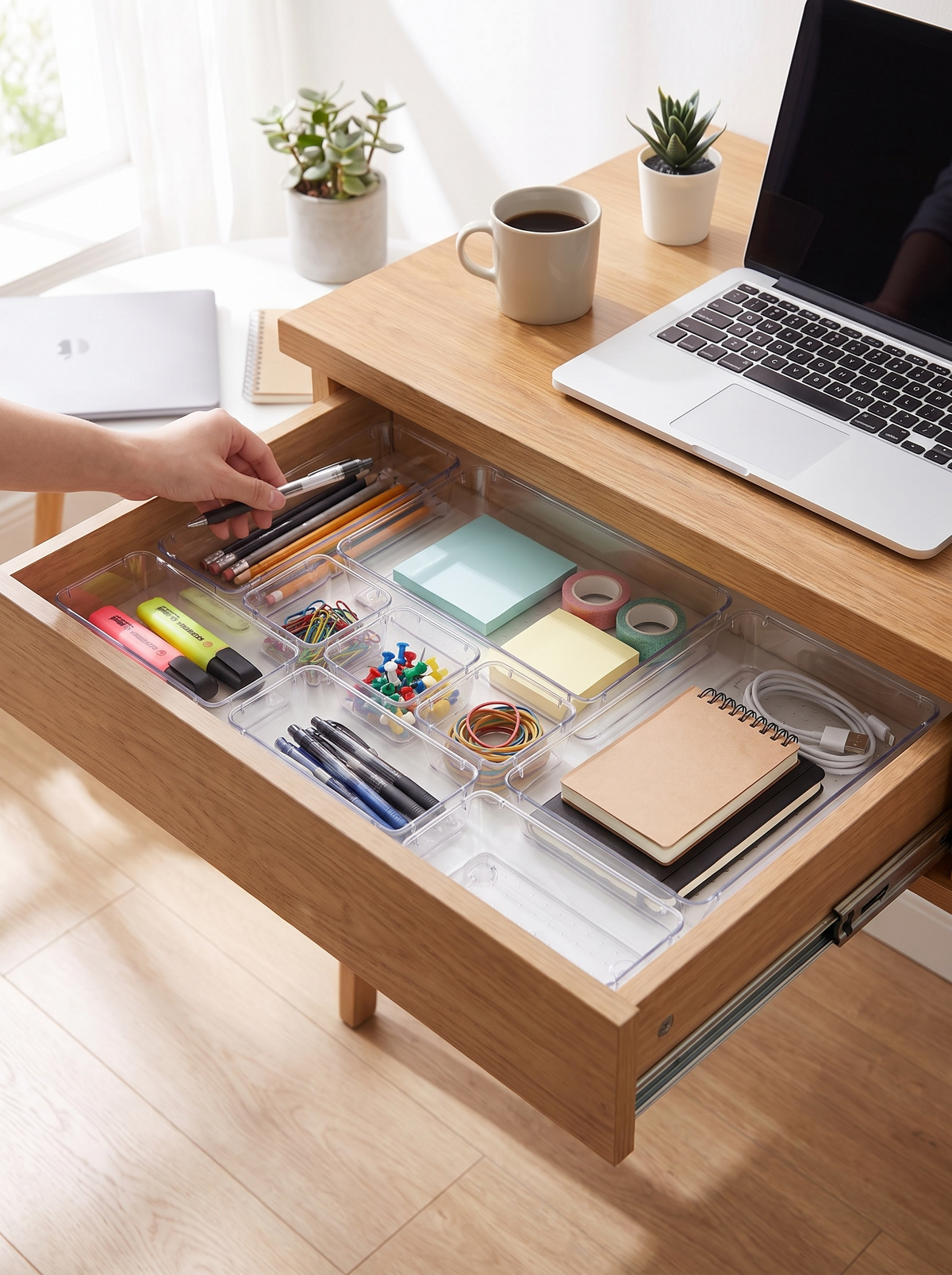 7pc Clear Drawer Organizer Set, seven boxes that read as one drawer