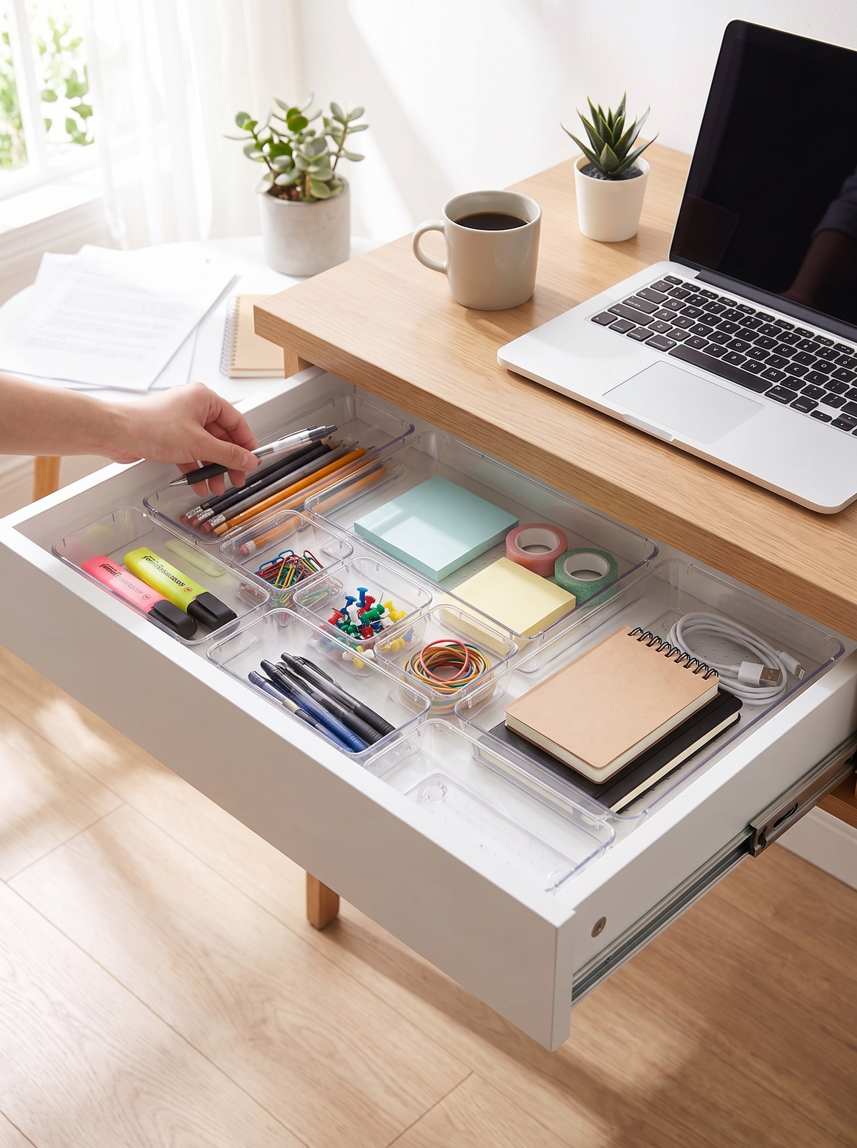 7pc Clear Drawer Organizer Set, split them across the house