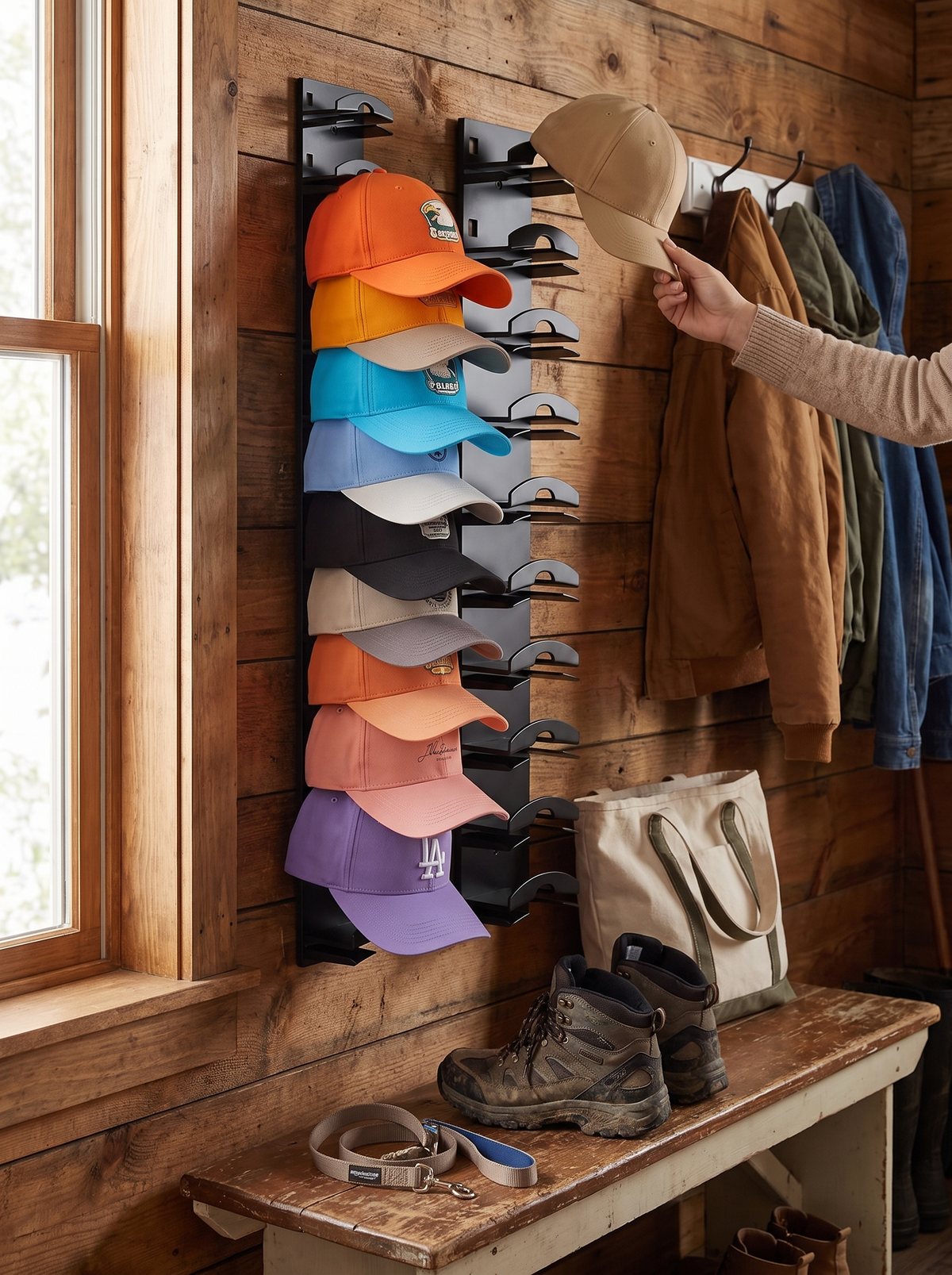 10 Grid Baseball Cap Rack, scales without looking improvised