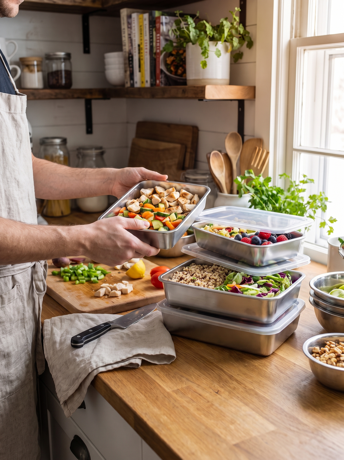 Stainless Steel Food Container Set, a shelf that holds more