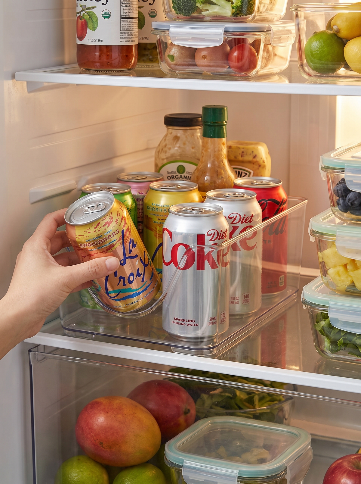 Rolling Soda Can Fridge Dispenser, take one the next rolls down