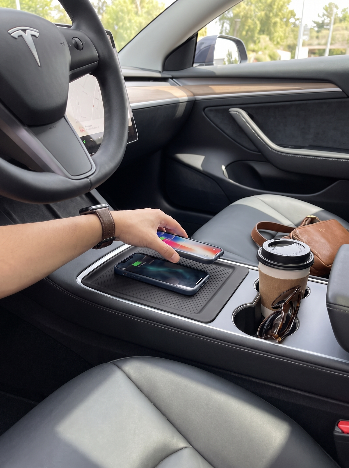 Tesla Console Wireless Charging Pad, with or without a case