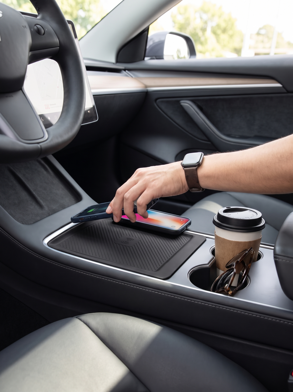 Tesla Console Wireless Charging Pad, cut to the console not generic