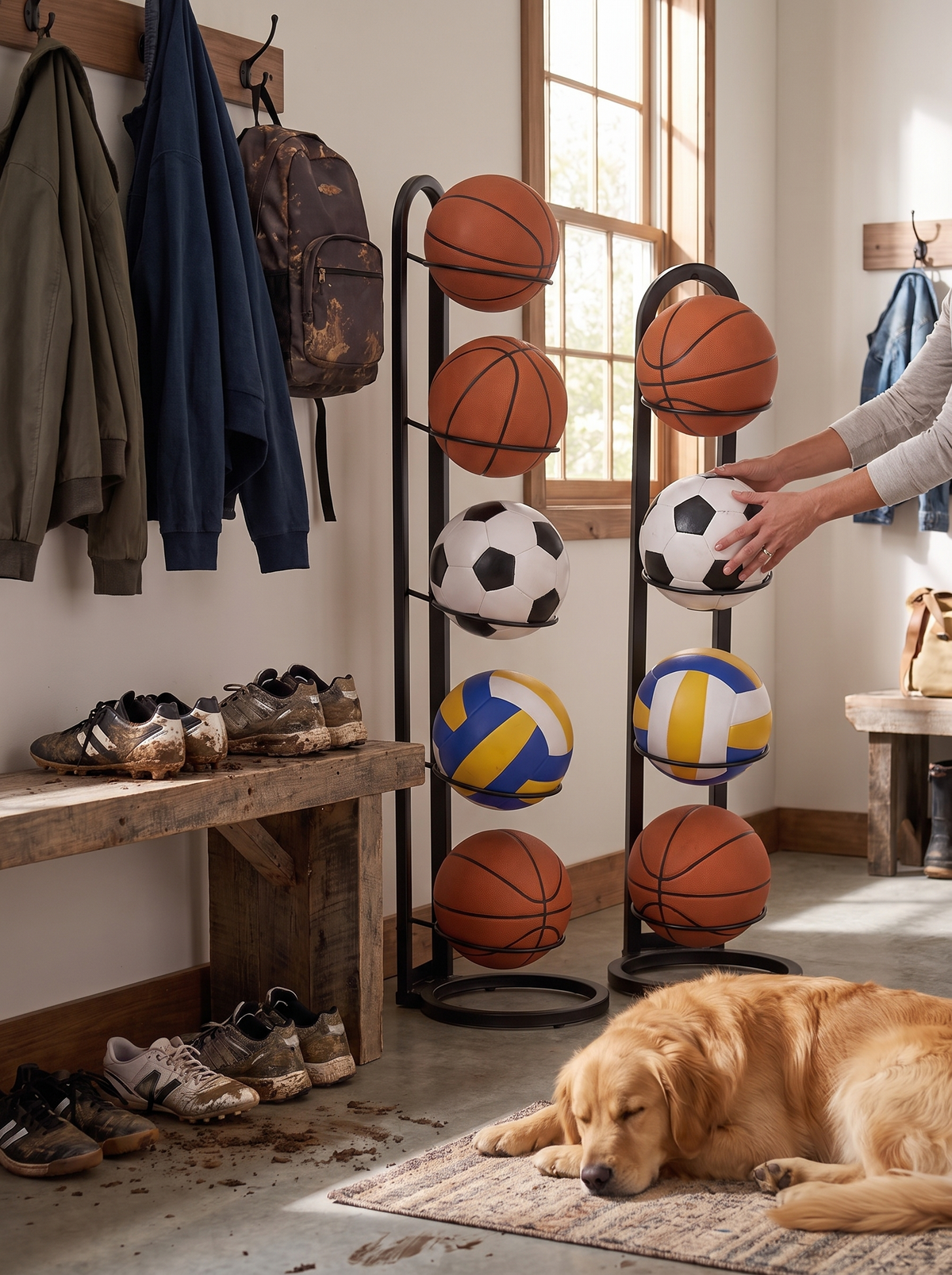Metal Sports Ball Storage Rack, balls do not stack