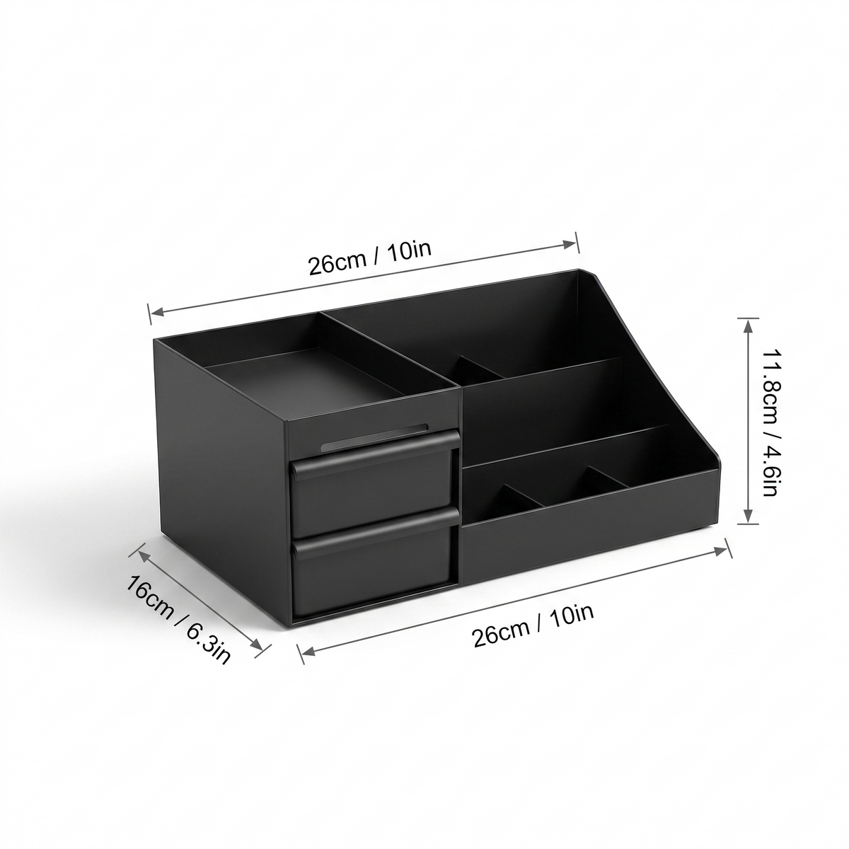 Dimensions: 26cm / 10in wide, 16cm / 6.3in deep, 11.8cm / 4.6in tall