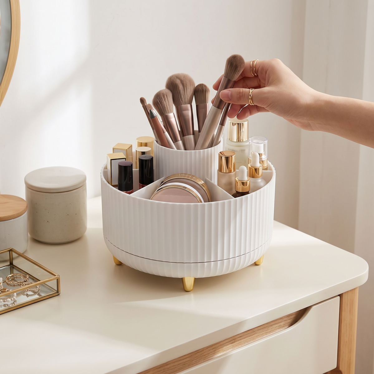 360 Rotating Makeup Organizer in use image