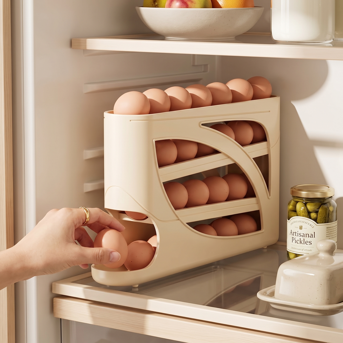 4-Tier Rolling Egg Dispenser in use image