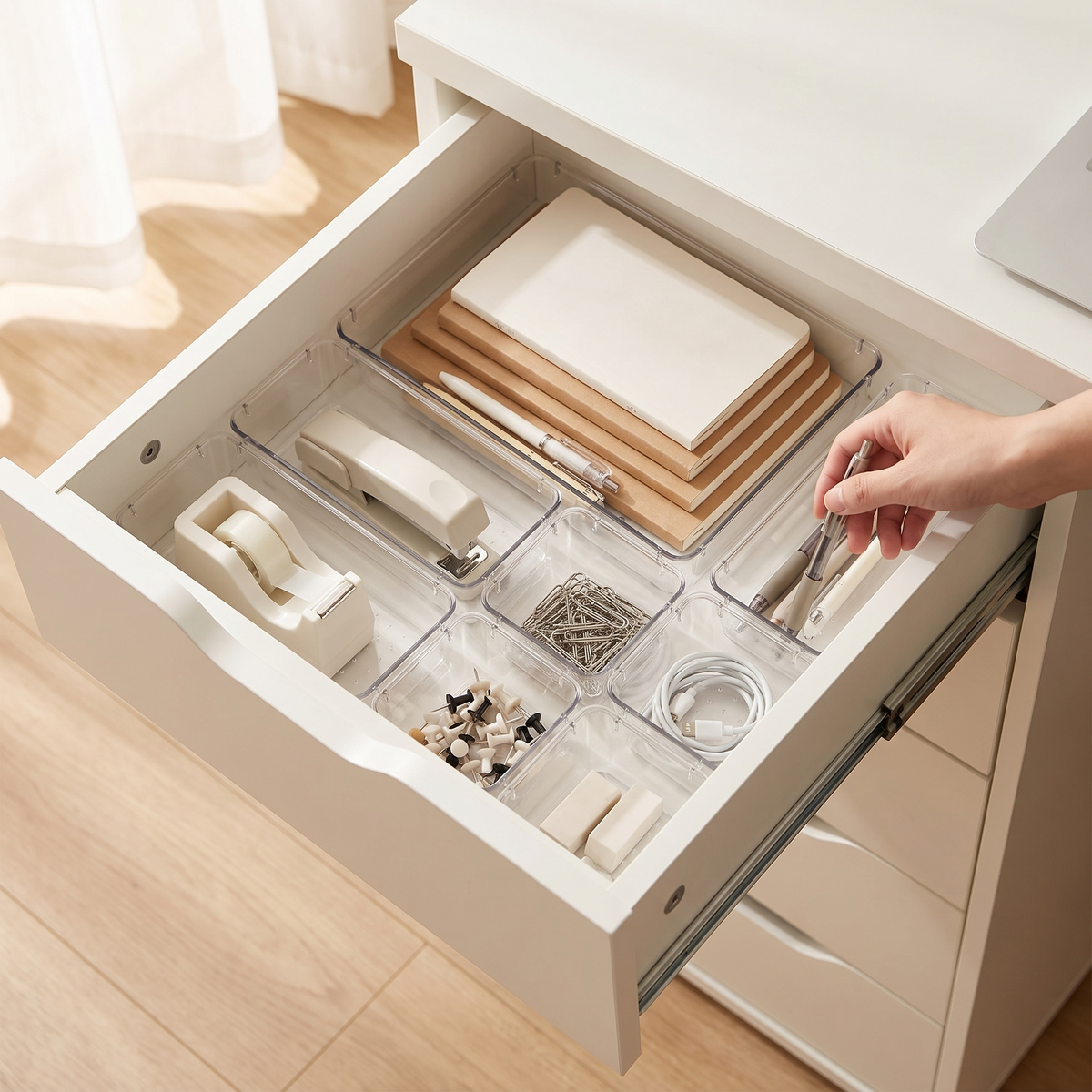 7pc Clear Drawer Organizer Set in use image