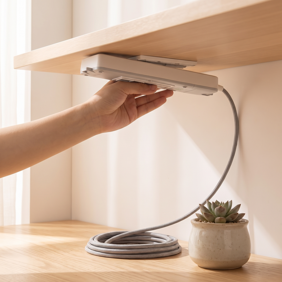 Adhesive Power Strip Holder in use image