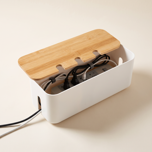 Bamboo-Lid Cable Management Box hero image