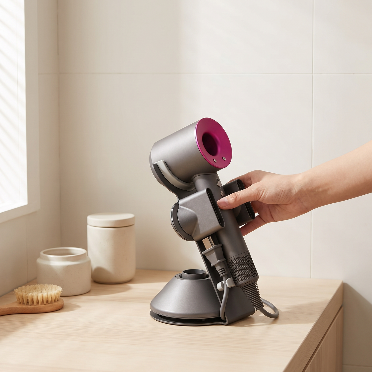 Hair Dryer Stand in use image