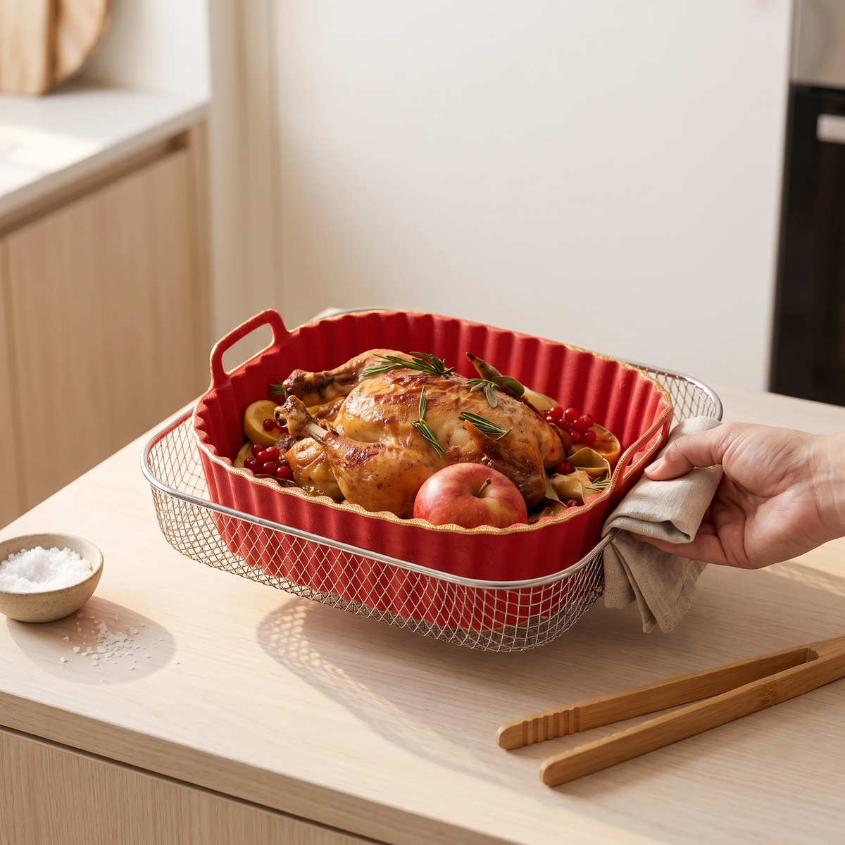 Silicone Air Fryer Liner Tray in use image
