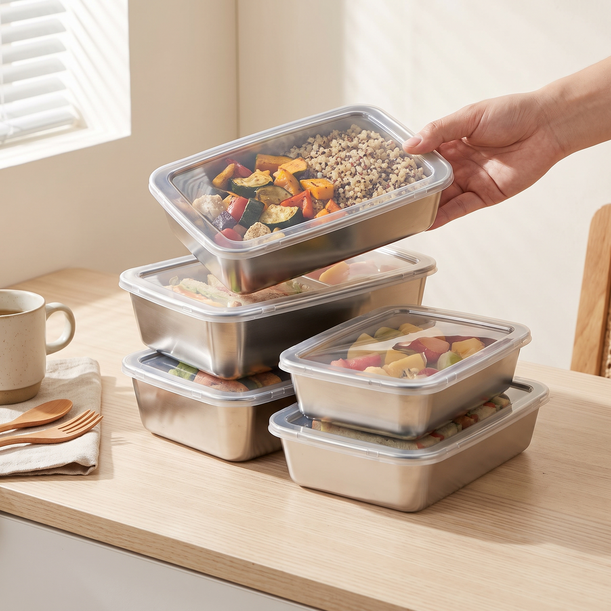 Stainless Steel Food Container Set in use image