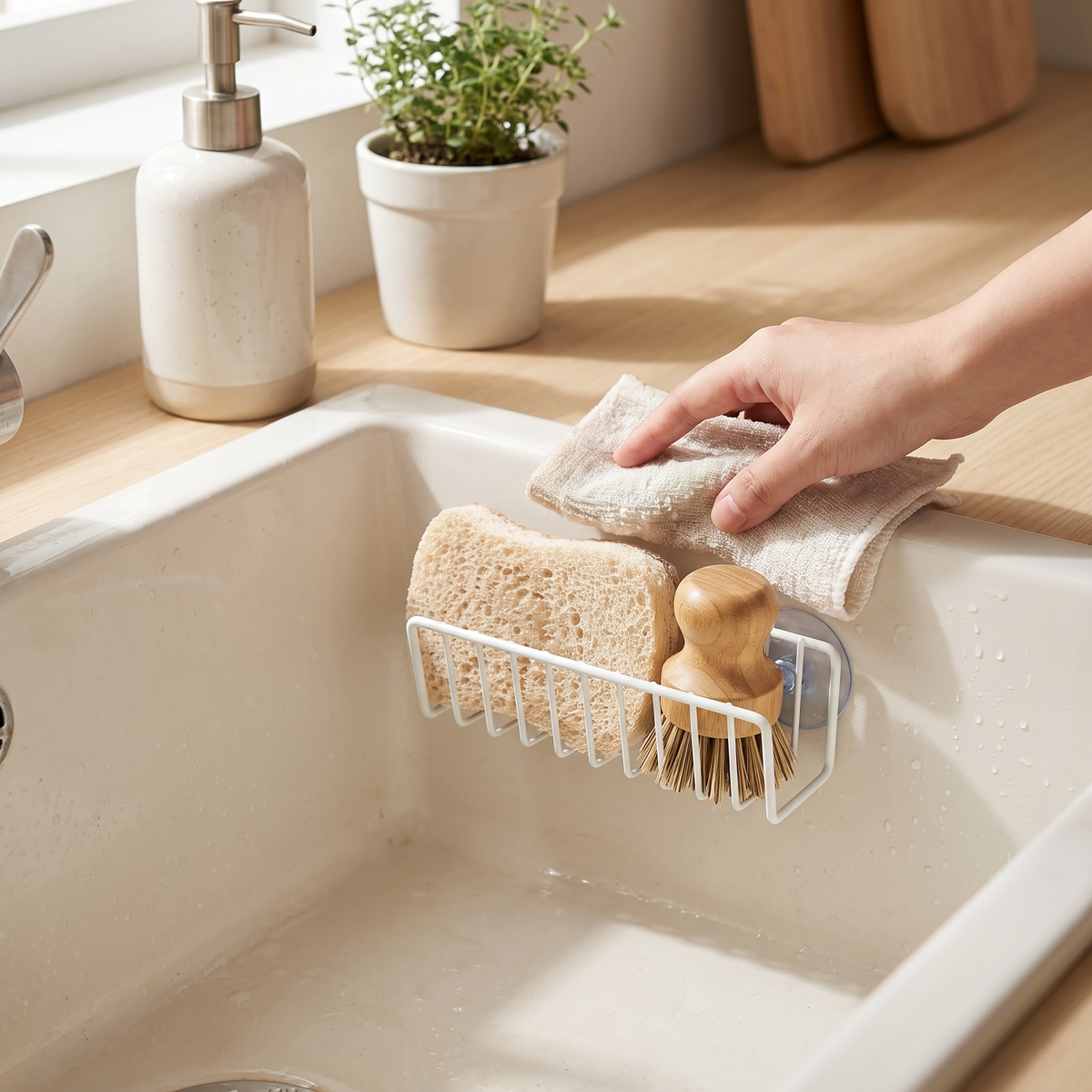 Suction Cup Sink Sponge Caddy in use image