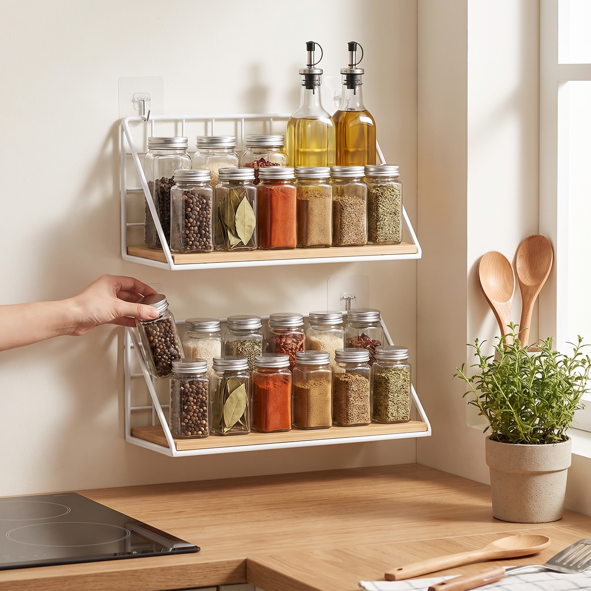 Wood and Metal Hanging Spice Rack in use image