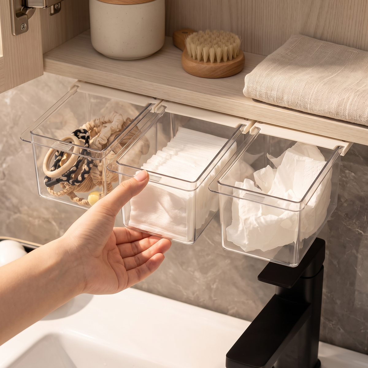 Under-Cabinet Cotton Swab Drawer in use image