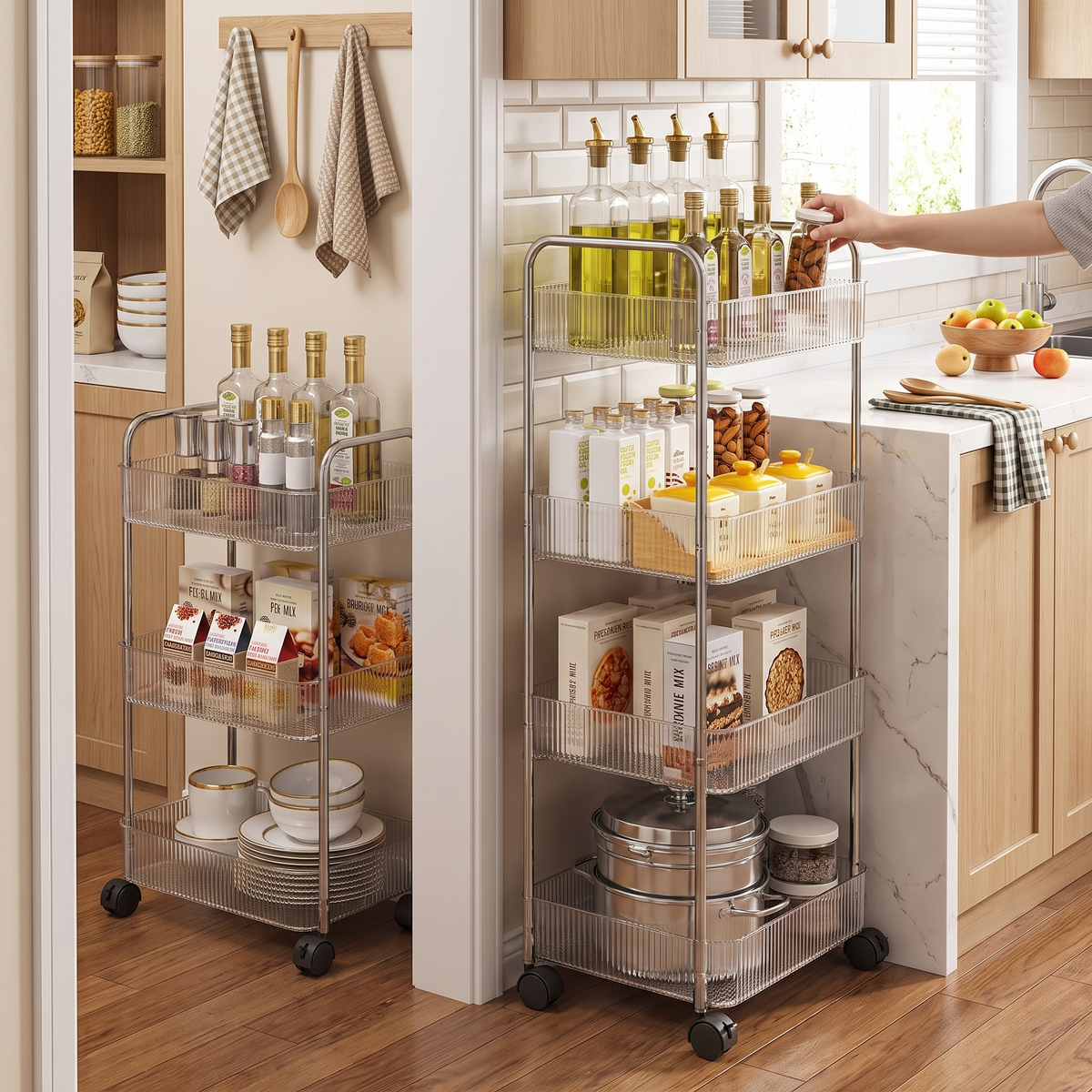 Rolling utility cart in use