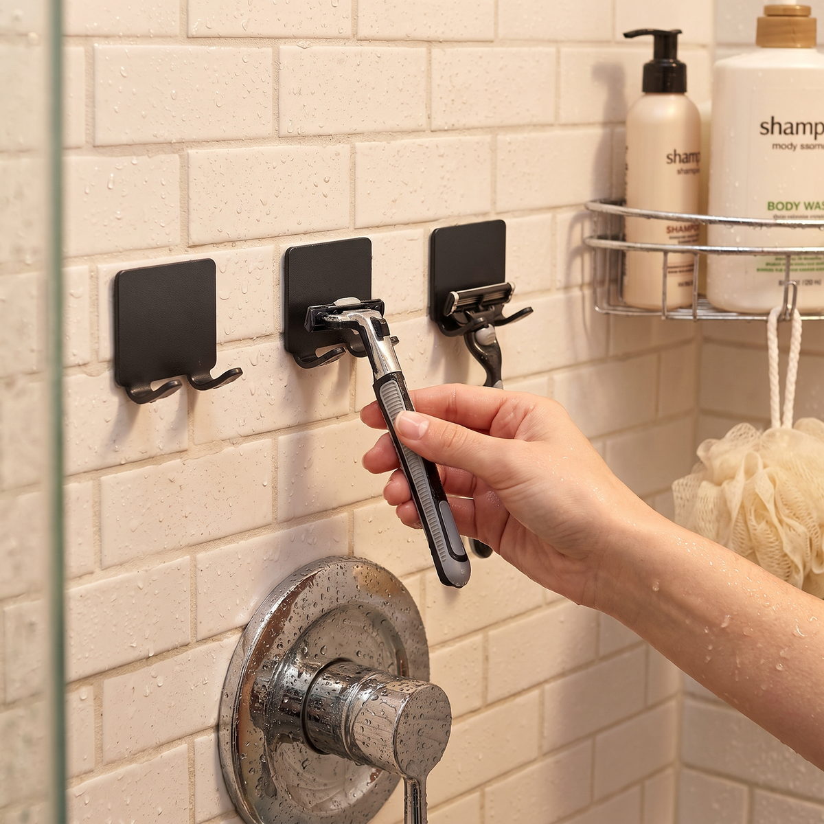 Wall razor and shaving holder in use