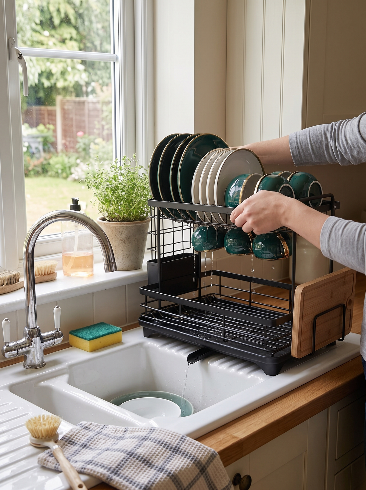 Cutlery rack tray lifted out for rinsing