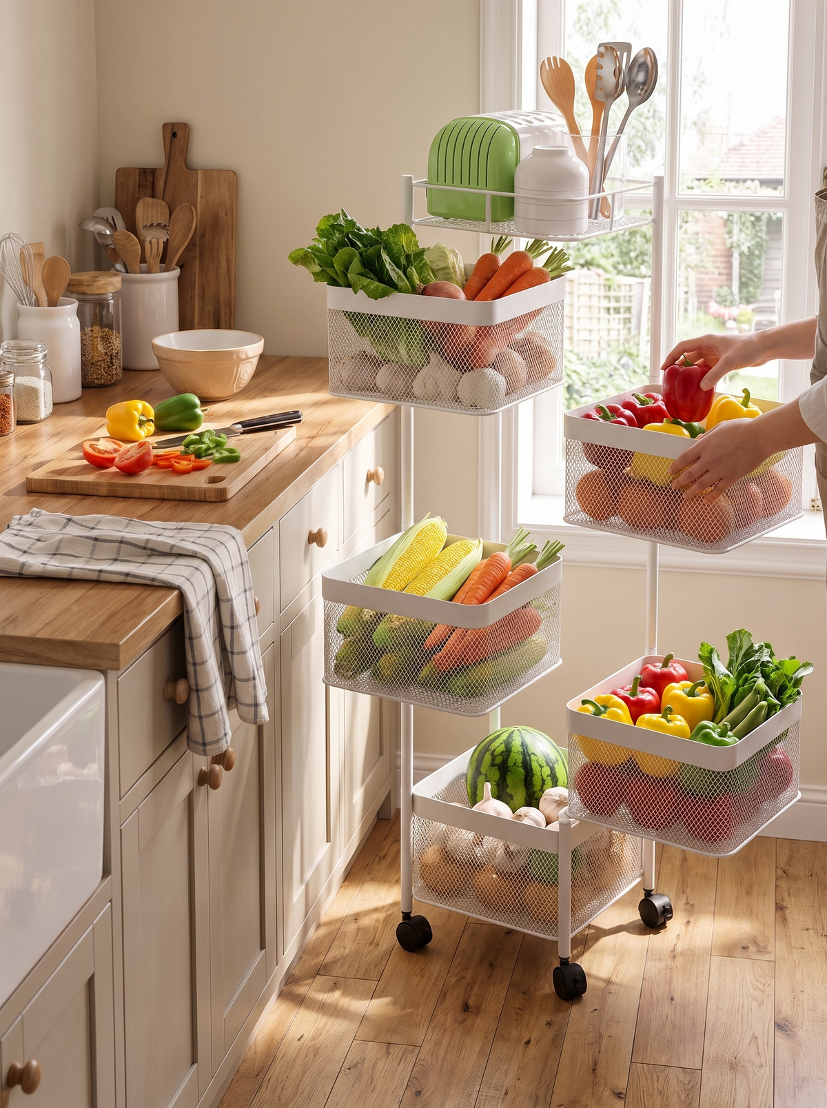 Open baskets showing produce at a glance