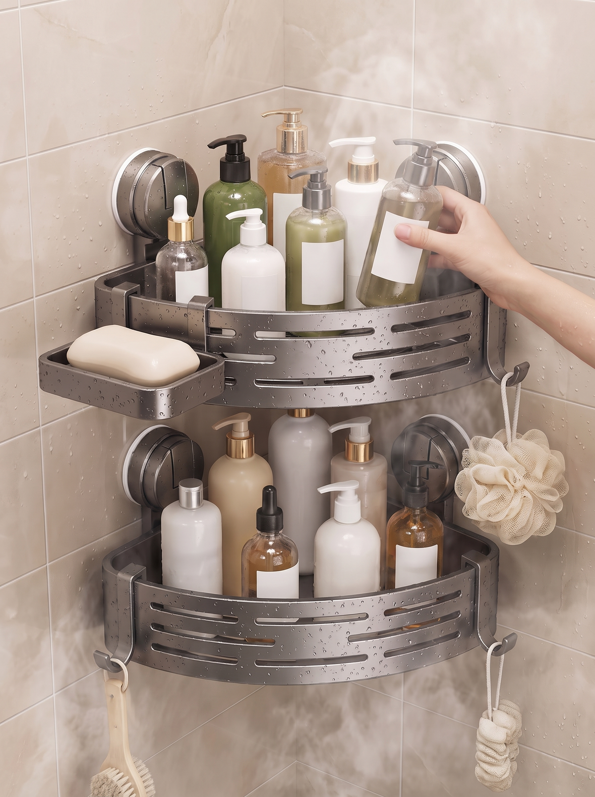 Suction cups gripping shower tile