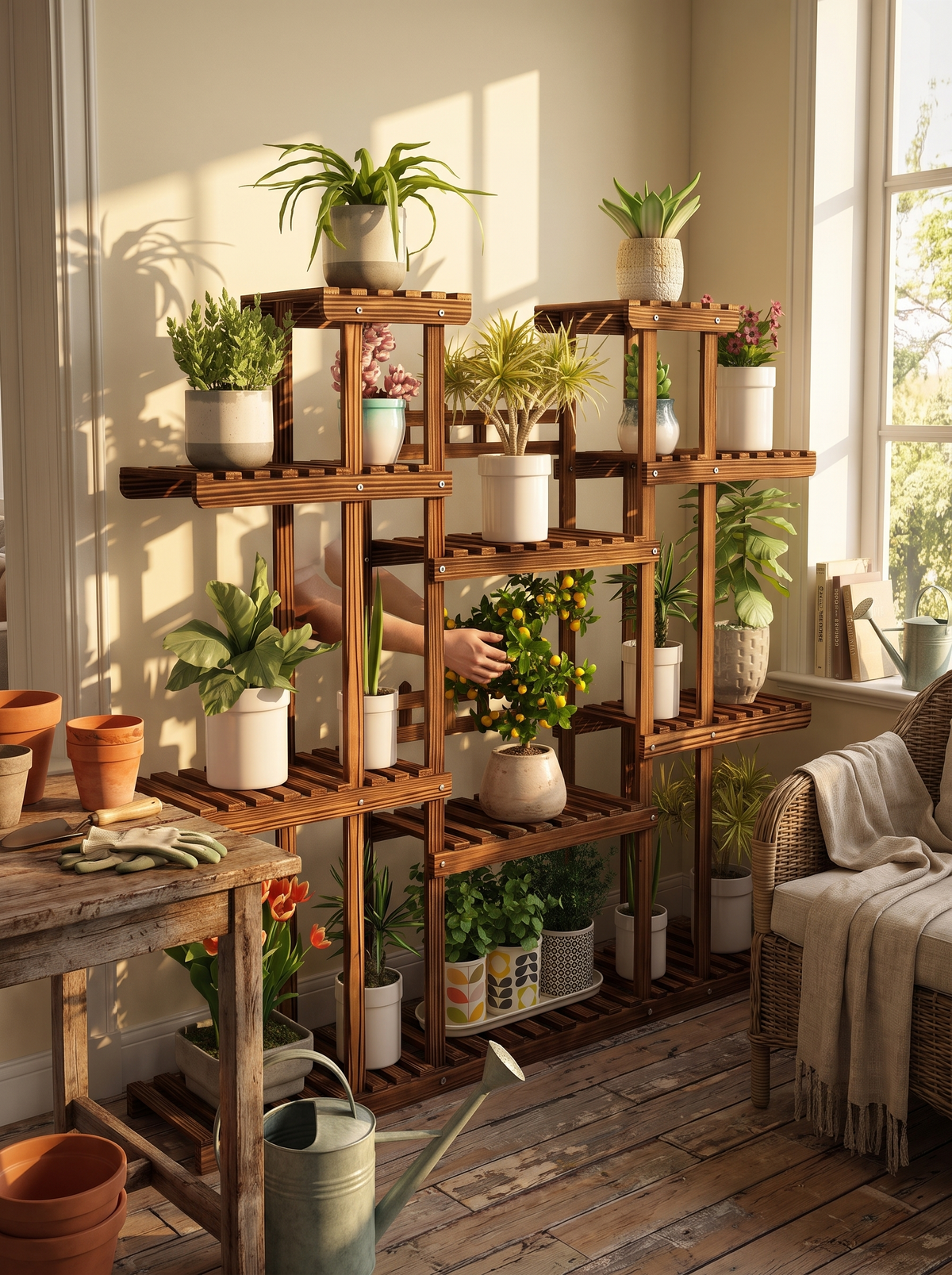 Stepped tiers letting light reach every plant