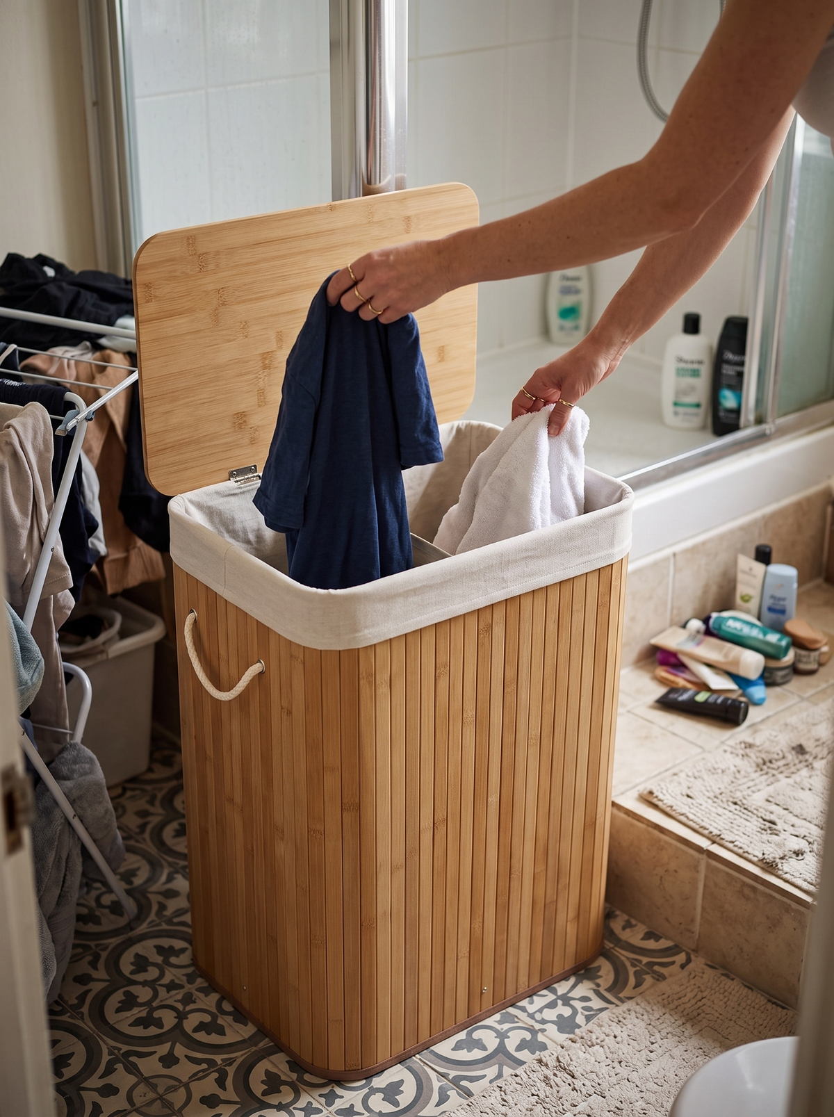 Laundry sorted into sections as it goes in