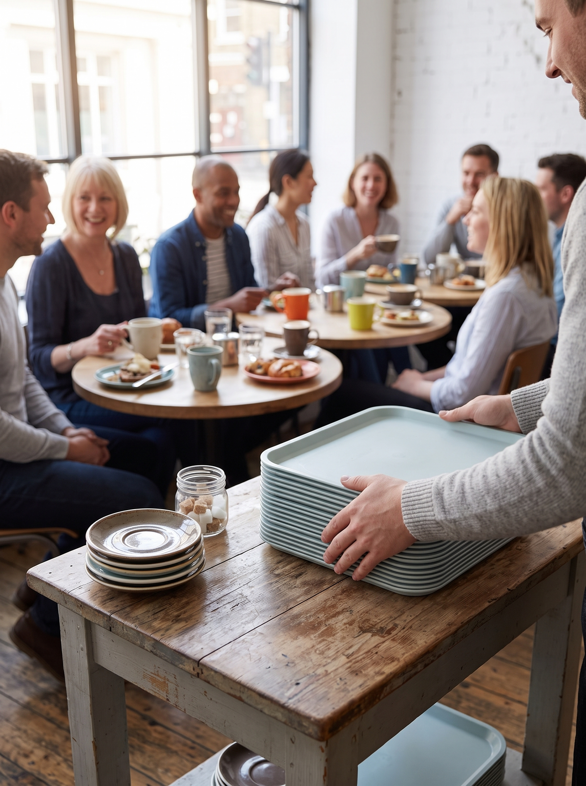 Trays in use at a busy gathering