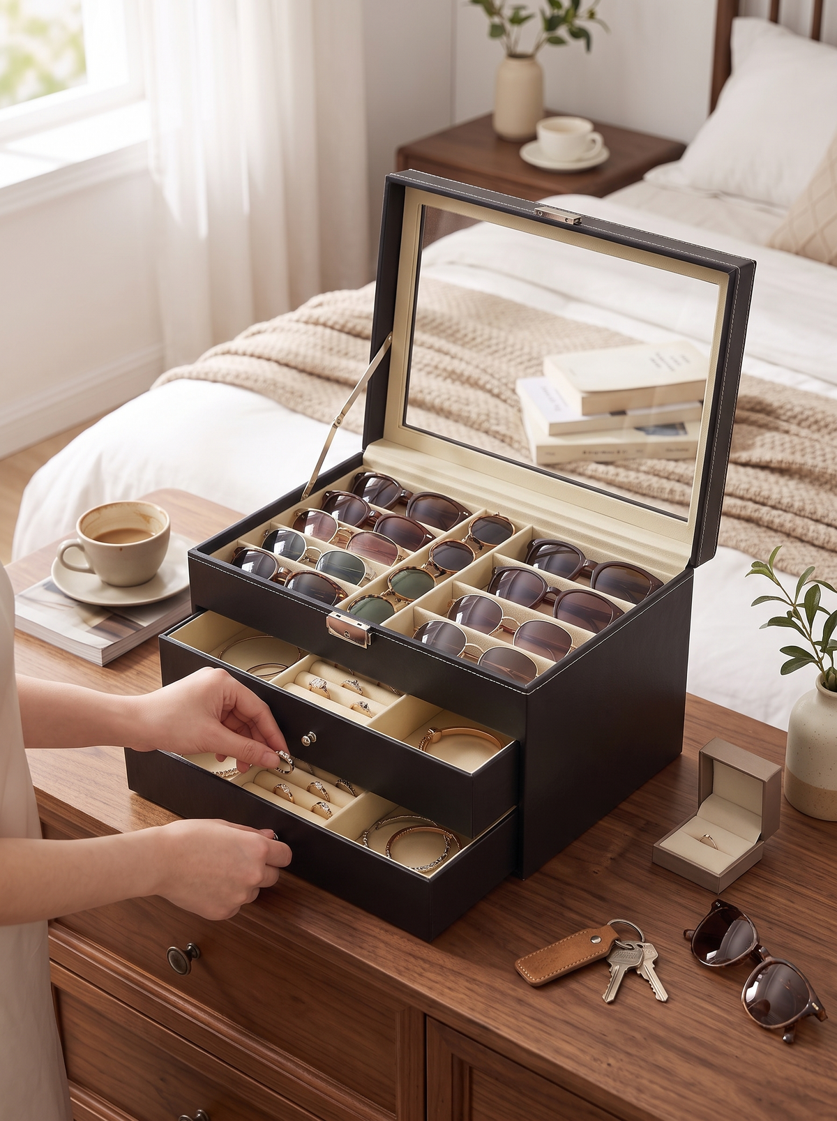 Sunglasses case holding a full collection