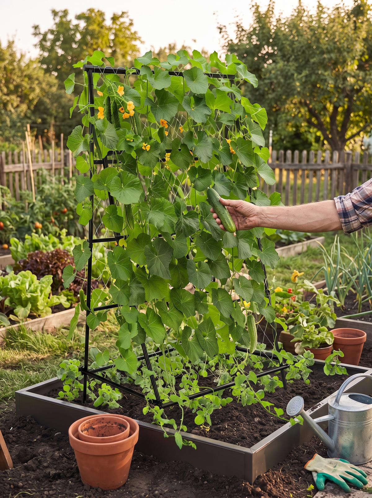 Vines climbing the A frame trellis