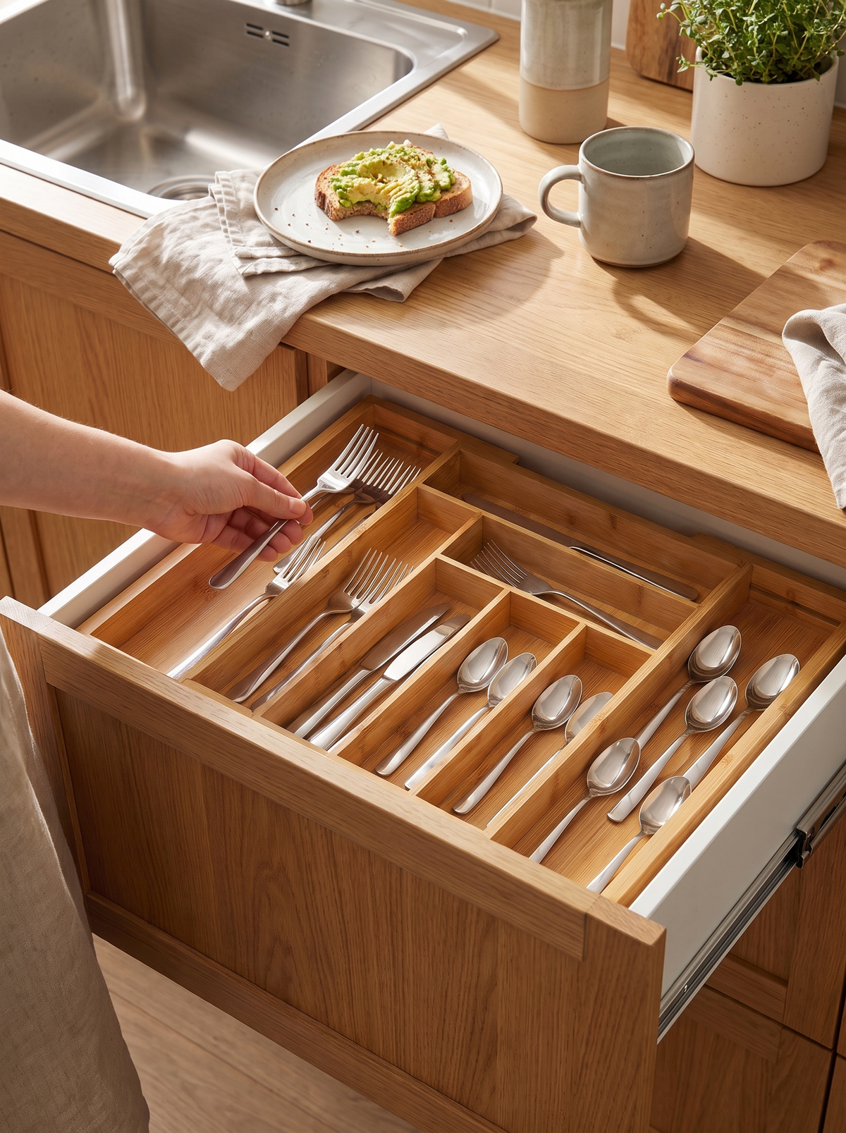 Solid bamboo tray in daily use