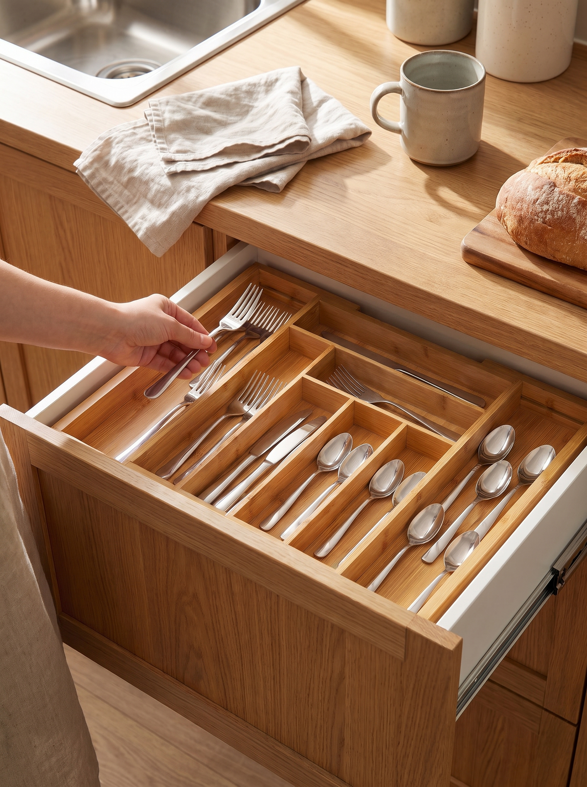 Each utensil type in its own compartment