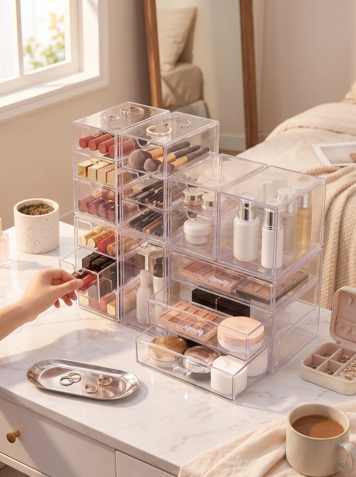 Clear drawer fronts showing the contents